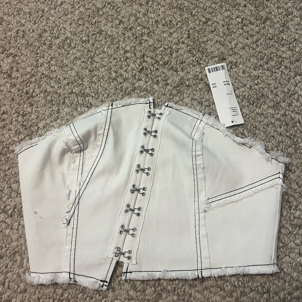 Urban Outfitters | Bustier Corset Jean White Crop Top Large